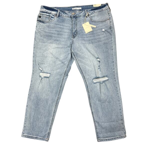 Kancan High Rise Boyfriend Jeans Plus Sz 22 Light Wash Distressed Stretch NEW! - Picture 1 of 14